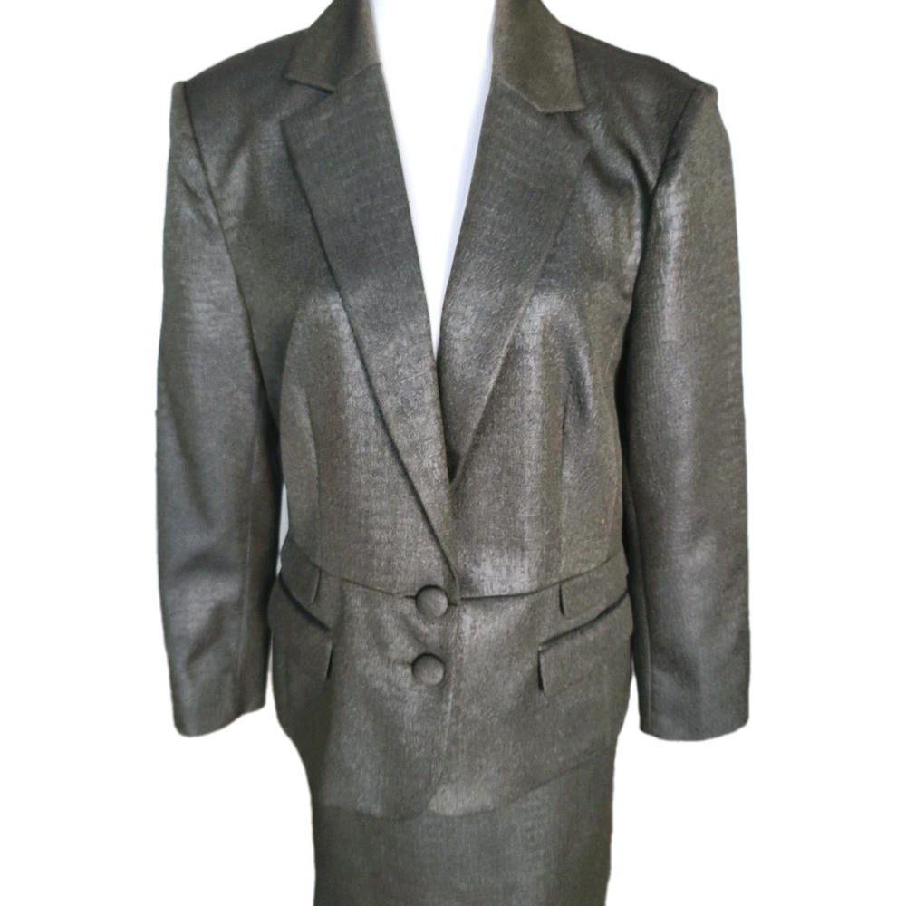 Danillo‎ 2 Pc. Jacket + Skirt Suit Womens 12 Olive Green Career C-Suite Office